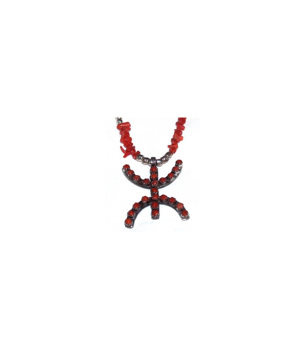 Collier Kabyle En Corail Rouge Et Argent DAth Yenni Avec Pendentif D