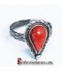 Bague kabyle en argent massif en corail rouge - Algerie