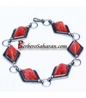 Silver and coral Kabyle bracelet from Algeria