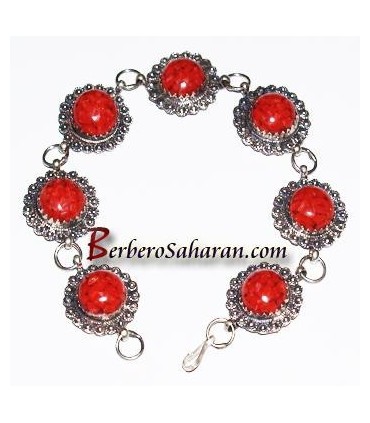 Bracelet kabyle Algerien en corail rouge et argent massif
