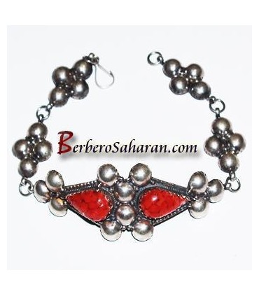 Bracelet kabyle Algerien en corail rouge et argent massif