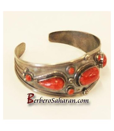 Bracelet Kabyle Algerien et argent massif et corail rouge de la 