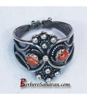 Handmade Silver and red coral Algerian berber ring