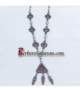 Handmade Silver and Red coral Algerian Berber Necklace