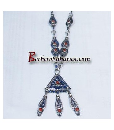 Handmade Silver and Red coral Algerian Berber Necklace