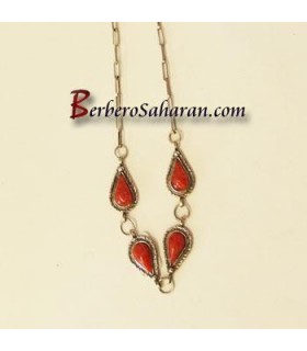 Handmade Silver and Red coral Algerian Berber Necklace