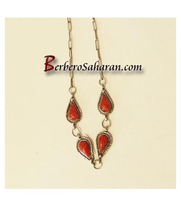 Handmade Silver and Red coral Algerian Berber Necklace