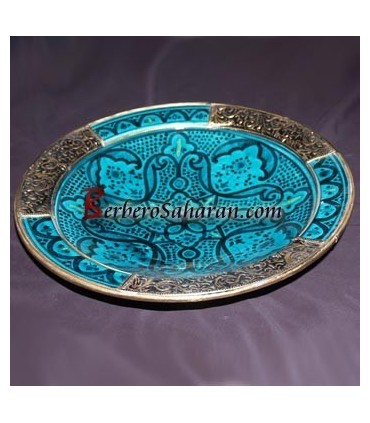 Large white Moroccan Ceramic Safi platter with silver