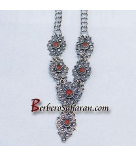 Handmade Silver and Red coral Algerian Berber Necklace
