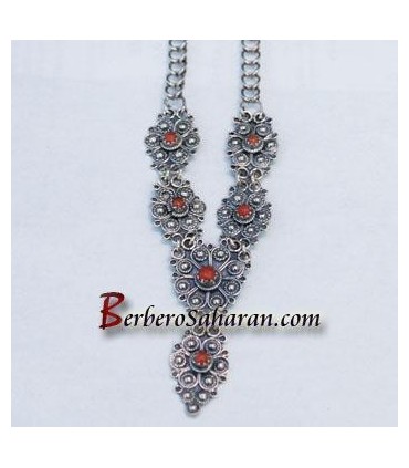 Handmade Silver and Red coral Algerian Berber Necklace