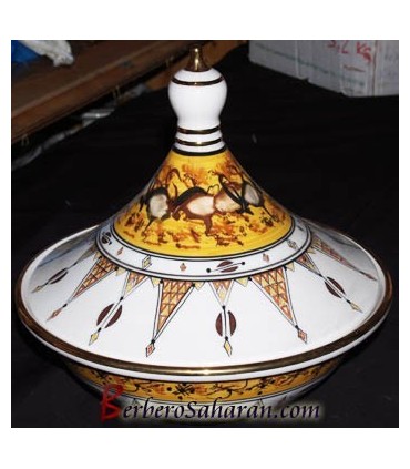 Large Algerian Tuareg Ceramic Tagine with liquid Gold