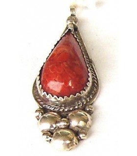 Red Coral and silver Kabyle pendant 3