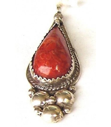 Red Coral and silver Kabyle pendant 3