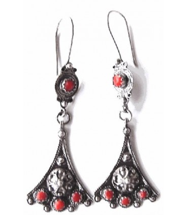 Handmade antique look Silver and red coral Berber Earrings from Kabylia