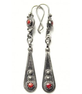 Handmade antique look Silver and red coral Berber Earrings from Kabylia