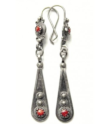 Handmade antique look Silver and red coral Berber Earrings from Kabylia
