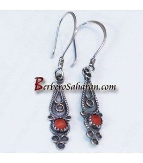 Boucles d'oreilles Kabyles en argent massif et corail rouge pas chères