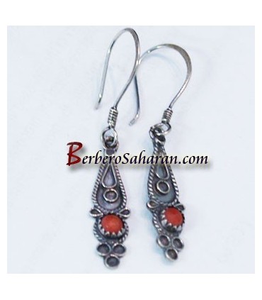 Boucles d'oreilles Kabyles en argent massif et corail rouge pas chères