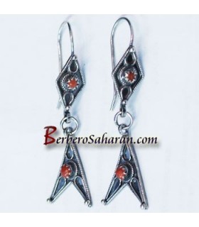 Boucles d'oreilles Kabyles en argent massif et corail rouge pas chères