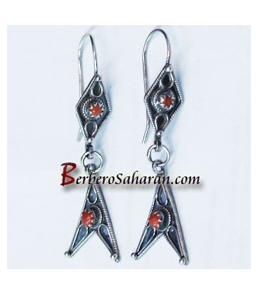 Boucles d'oreilles Kabyles en argent massif et corail rouge pas chères