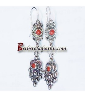 Boucles d'oreilles Kabyles en argent massif et corail rouge pas chères