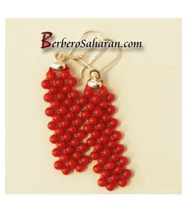 Boucles d'oreilles Kabyles en argent massif et corail rouge pas chères