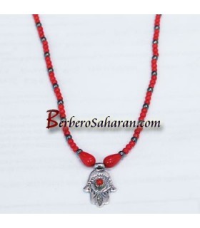 Collier Algérien moderne de nouvelle génération en argent et corail rouge – Framboise rouge