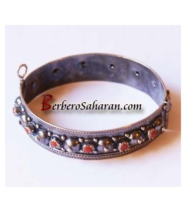 Thick and heavy handmade Silver and red coral Kabyle bangle from Algeria
