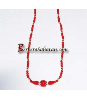New generation handmade Berber necklace - Coral drop and silver