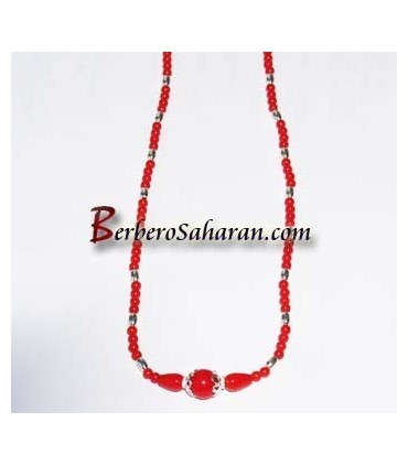 New generation handmade Berber necklace - Coral drop and silver
