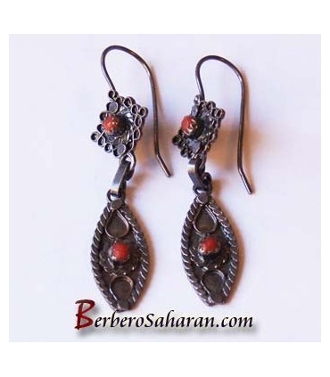 Genuine silver and red coral Berber earrings from Algeria