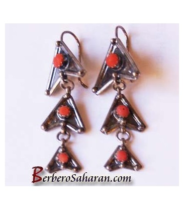 Unique Handmade silver and red coral Berber earrings from Algeria