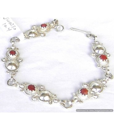 Gourmette Kabyle en argent massif et corail rouge