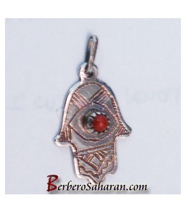 Pendentif Algérien en argent pur et corail rouge - Main de Fatima ou Khamsa