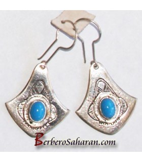 Silver and Blue Agate Tuareg Earrings from sahara, Algeria