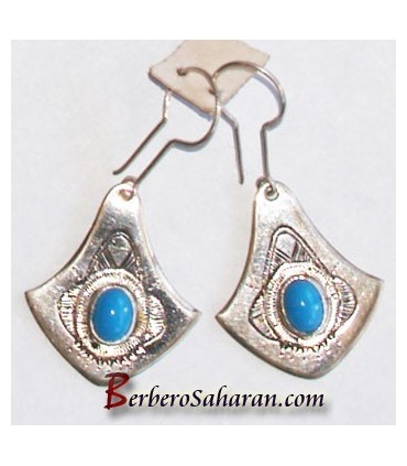 Boucles d'oreilles Touaregs en argent sculpté et agate bleue - Algérie