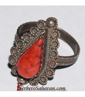 Handmade Silver and red coral Algerian Berber ring