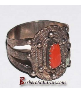Handmade Silver and red coral Algerian Berber ring