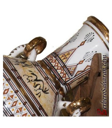 Handmade Algerian Berber green pattern bedroom side lamp in ceramic & liquid Gold