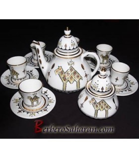 Service à thé Algérien de Tassili en céramique blanche et Or massif