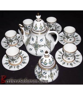 Handmade Algerian Tassili Berber Tea set in white ceramic & Gold