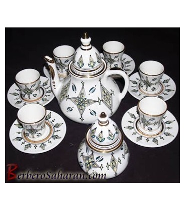 Handmade Algerian Tassili Berber Tea set in white ceramic & Gold
