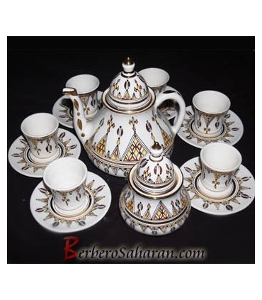 Handmade Algerian Tassili Berber Tea set in white ceramic & Gold