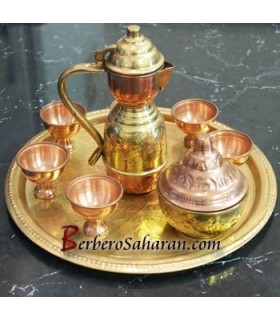 Large Copper alloy hand engraved Tea Set from Algeria