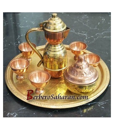 Large Copper alloy hand engraved Tea Set from Algeria