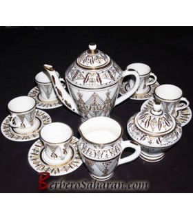 handmade Algerian Berber coffee set in white ceramic & Gold