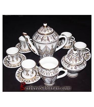handmade Algerian Berber coffee set in white ceramic & Gold