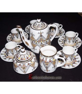 handmade Algerian Berber coffee set in white ceramic & Gold