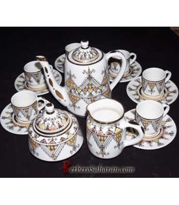 handmade Algerian Berber coffee set in white ceramic & Gold