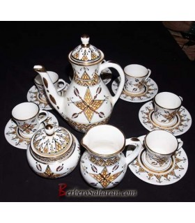 handmade Algerian Berber coffee set in white ceramic & Gold